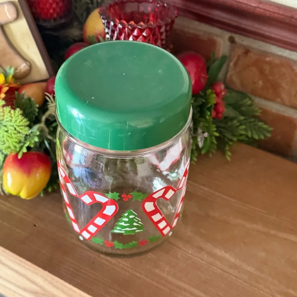 Holiday Candy Cane Heart Glass Jar with Green Lid